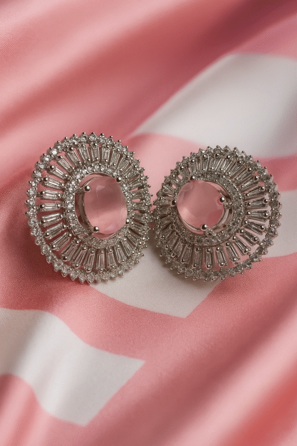 Radiant Halo Stud Earrings – Pink Stone