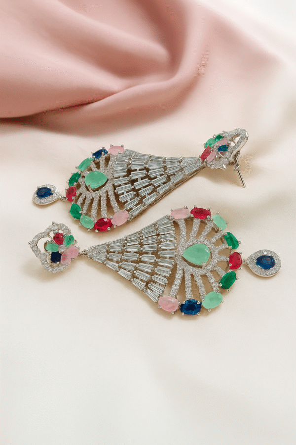 Luxury Fan-Shaped Multicolor Stone Statement Earrings - ERNG002