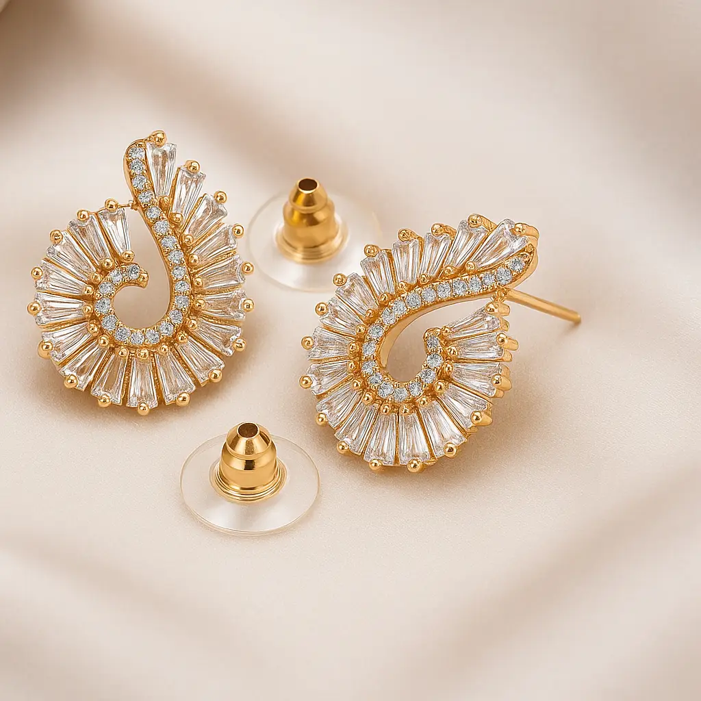 Gold-Plated Paisley Crystal Earrings – Shopyzz