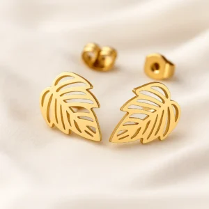 Gold Leaf Stud Earrings | Shopyzz