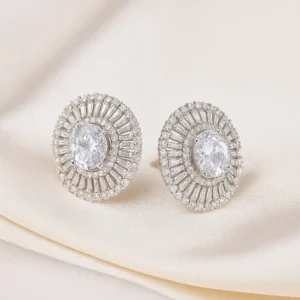 Silver-Plated Halo Crystal Stud Earrings – Shopyzz