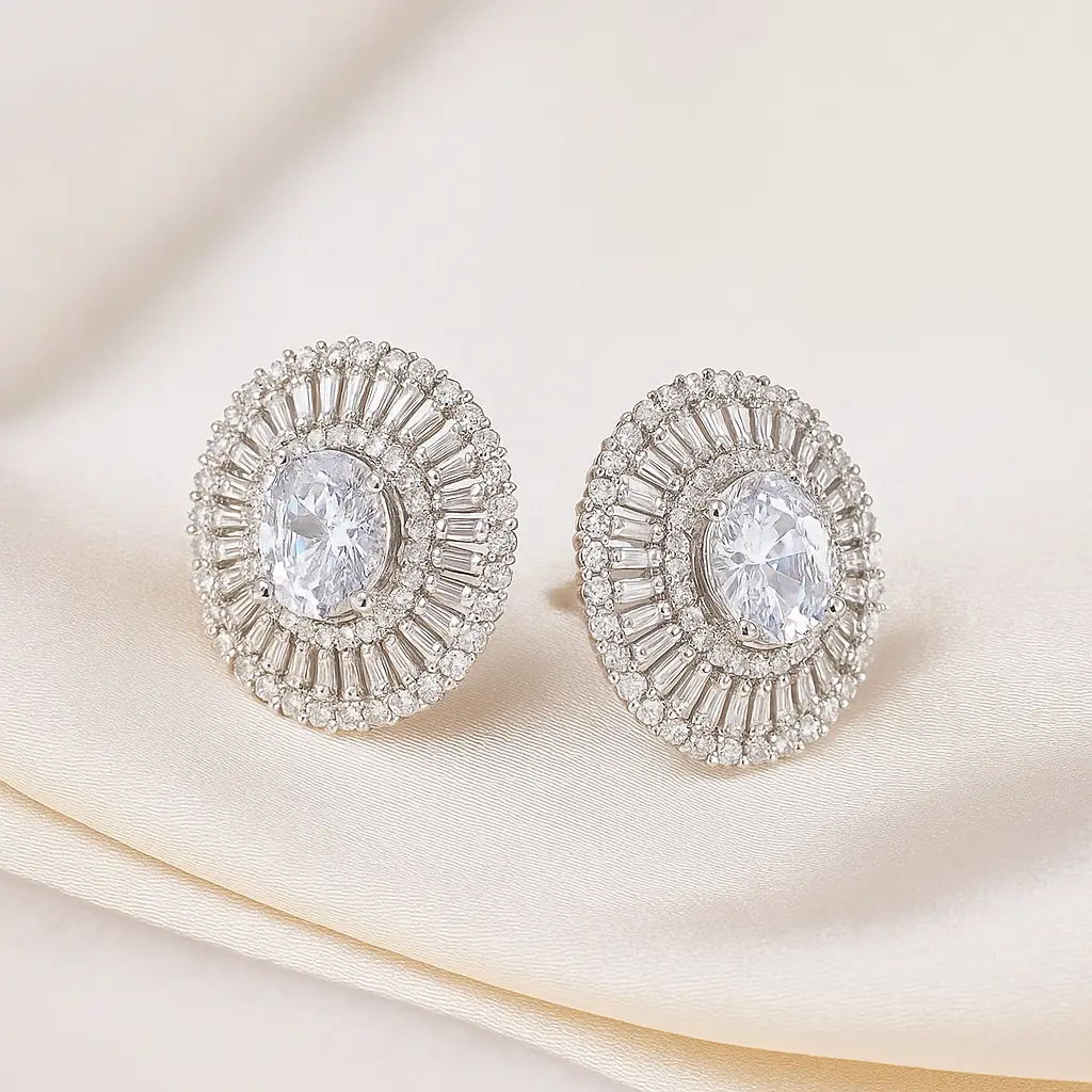 Silver-Plated Halo Crystal Stud Earrings – Shopyzz